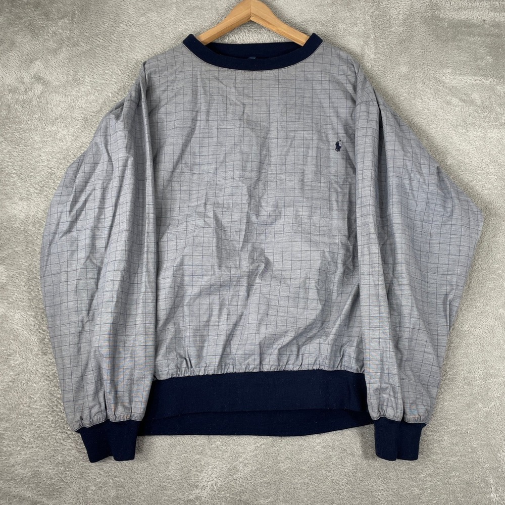 Polo Golf Ralph Lauren Windbreaker Mens XL Gray Windowpane Pullover Lined Jacket